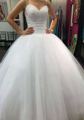 Beaded Tulle A-Line Wedding Dress with Sweetheart Neckline and Court Train