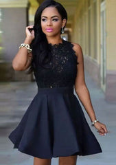 A-line Bateau Mini Satin Homecoming Dress With Lace