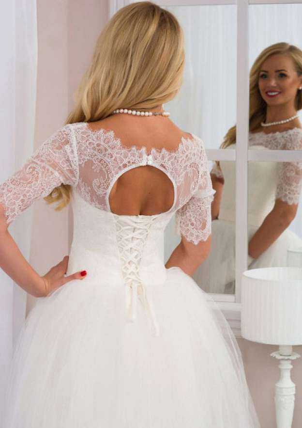 Lace A-Line Wedding Dress with Bateau Neckline and Long/Floor-Length