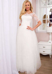 Lace A-Line Wedding Dress with Bateau Neckline and Long/Floor-Length