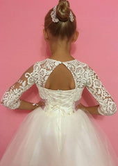 Tulle Bateau Floor-Length A-line Flower Girl Dress with Bandage