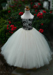 Tulle Halter Floor-Length A-line Flower Girl Dress with Bandage