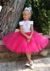 Tulle Bateau Knee-Length Ball Gown Flower Girl Dress with Applique