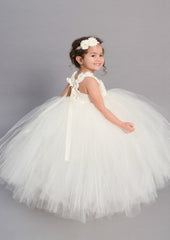 Tulle Square Neckline Ankle-Length Ball Gown Flower Girl Dress with Applique