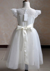 Tulle Bateau Ankle-Length A-line Flower Girl Dress with Waistband