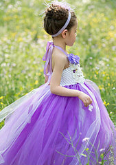 Tulle Halter Floor-Length A-line Flower Girl Dress with Applique