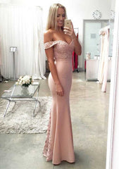 Trumpet/Mermaid Off-the-Shoulder Floor-Length Jersey Prom Dress With Lace