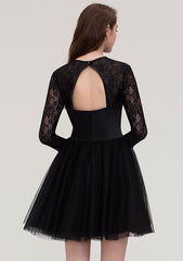 Tulle Homecoming Dress A-line Scoop Neck Long Sleeve Mini With Lace