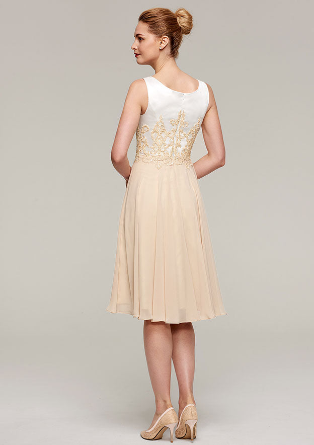 Knee-Length Chiffon Mother of the Bride Dress with Appliqued Jacket, Sleeveless Bateau A-line