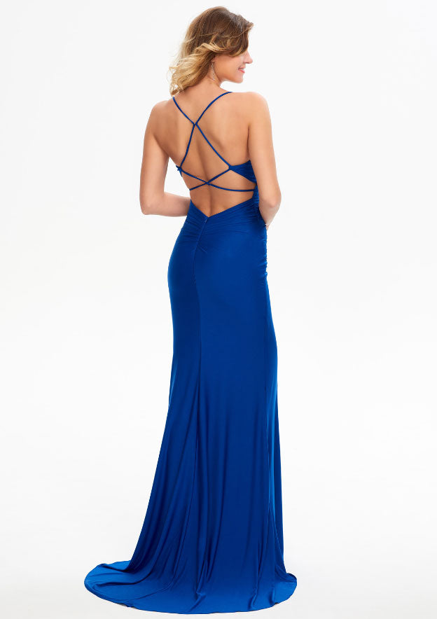 Sweetheart Sleeveless Trumpet/Mermaid Jersey Prom Dress with Pleats, Sweep Train