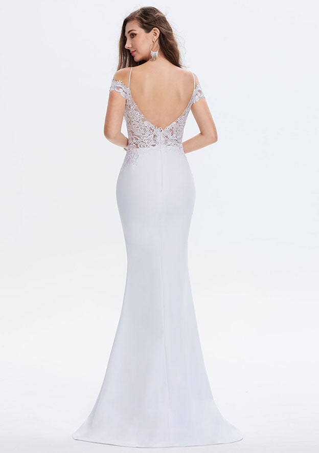 Sweetheart Sleeveless Trumpet/Mermaid Lace Satin Prom Dress, Sweep Train