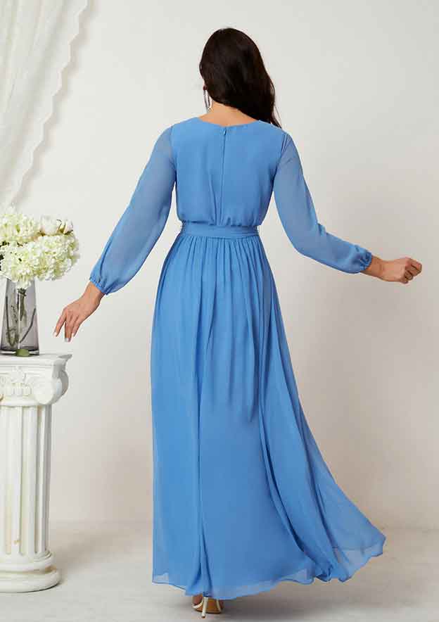 A-line V Neck Full/Long Sleeve Chiffon Long/Floor-Length Mother of the Bride Dress