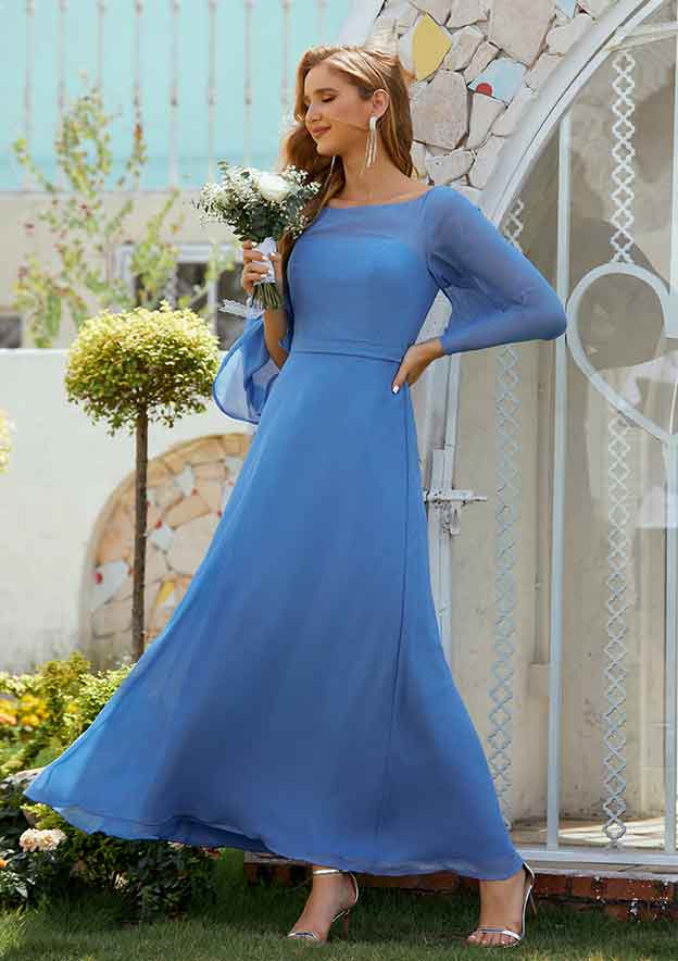 A-line Scoop Neck 3/4 Sleeve Chiffon Long/Floor-Length Mother of the Bride Dress