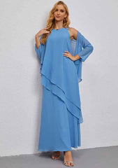 A-line Scoop Neck Long/Floor-Length Chiffon Mother of the Bride Dress with Ruffles Jacket