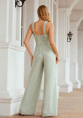 Wedding Party Dress Jumpsuit/Pantsuit Halter Sleeveless Chiffon Long/Floor-Length with Pleated