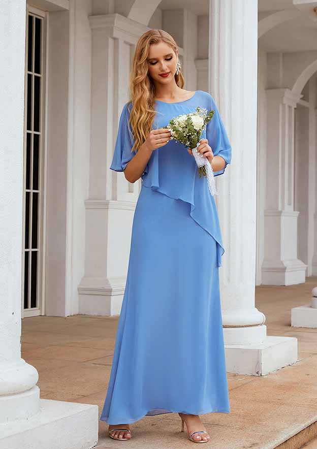 Ankle-Length Chiffon Mother of the Bride Dress, Sleeveless Scoop Neck Sheath/Column