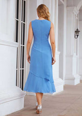 Tea-Length Chiffon Mother of the Bride Dress with Jacket and Pleated Bateau Neckline, A-line