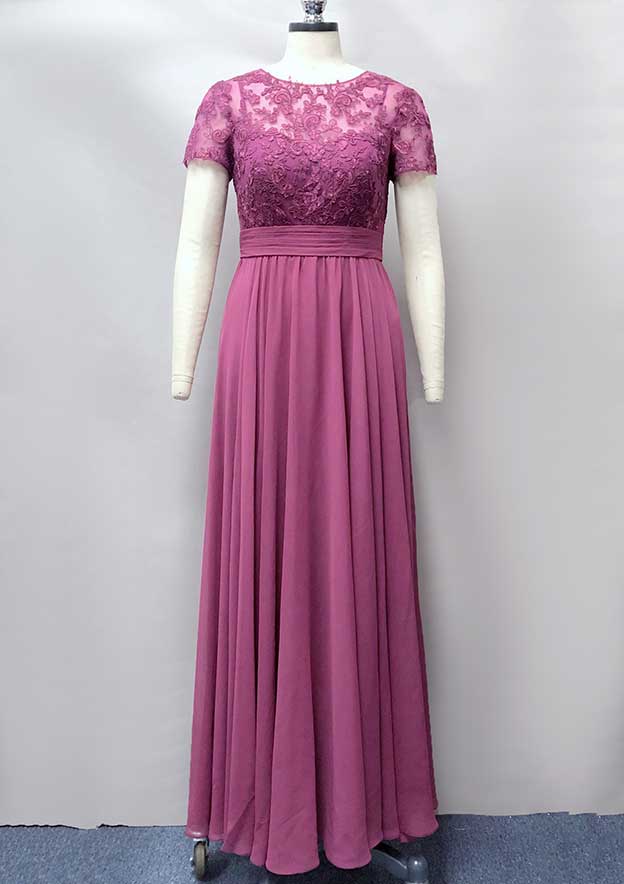 Sheath/Column Long/Floor-Length Chiffon Mother of the Bride Dress with Embroidery Pleated