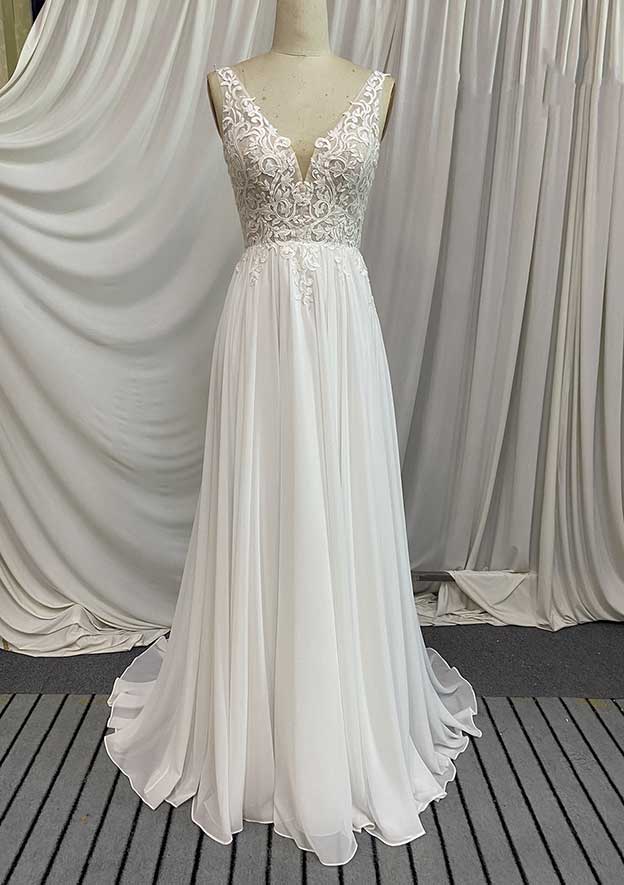 Chiffon Wedding Dress A-line Court Train with Appliqued