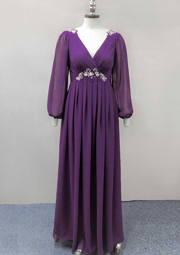 Sheath/Column Empire Long/Floor-Length Chiffon Mother of the Bride Dress with Beading Embroidery