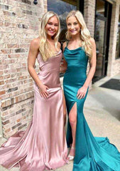 Trumpet/Mermaid Bateau Sleeveless Charmeuse Court Train Prom Dress