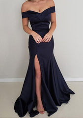 Trumpet/Mermaid Off-the-Shoulder Sleeveless Floor-Length Satin Prom Dress