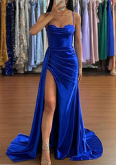 Trumpet/Mermaid Sweetheart Sleeveless Sweep Train Silk-like Satin Ruched Prom Dress