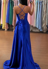 Trumpet/Mermaid Sweetheart Sleeveless Sweep Train Silk-like Satin Ruched Prom Dress