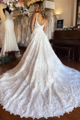 Beach Wedding Dresses Long Lace Appliques Spaghetti Split V Neck Bridal Gowns