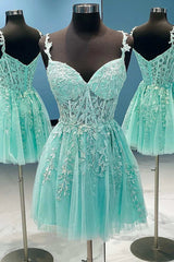 A Line Sweetheart Mint Appliques Short Homecoming Dresses