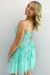 A Line Sweetheart Mint Appliques Short Homecoming Dresses