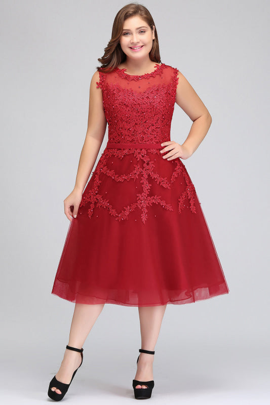 A-line TulleLace Tea Length Party Dress Crew neck Sleeveless Short Homecoming Dress - Prom Dresses