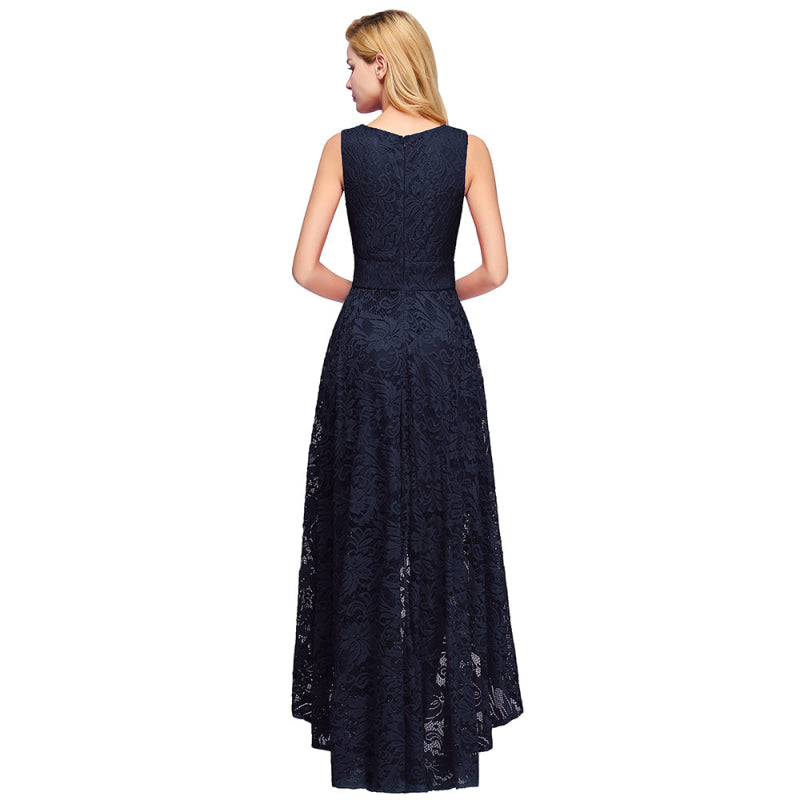 27prom A-line Hi-lo V-neck Burgundy Lace Dresses - lace dresses
