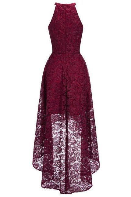 27prom Halter Sheath Asymmetrical Burgundy Lace Dresses - lace dresses